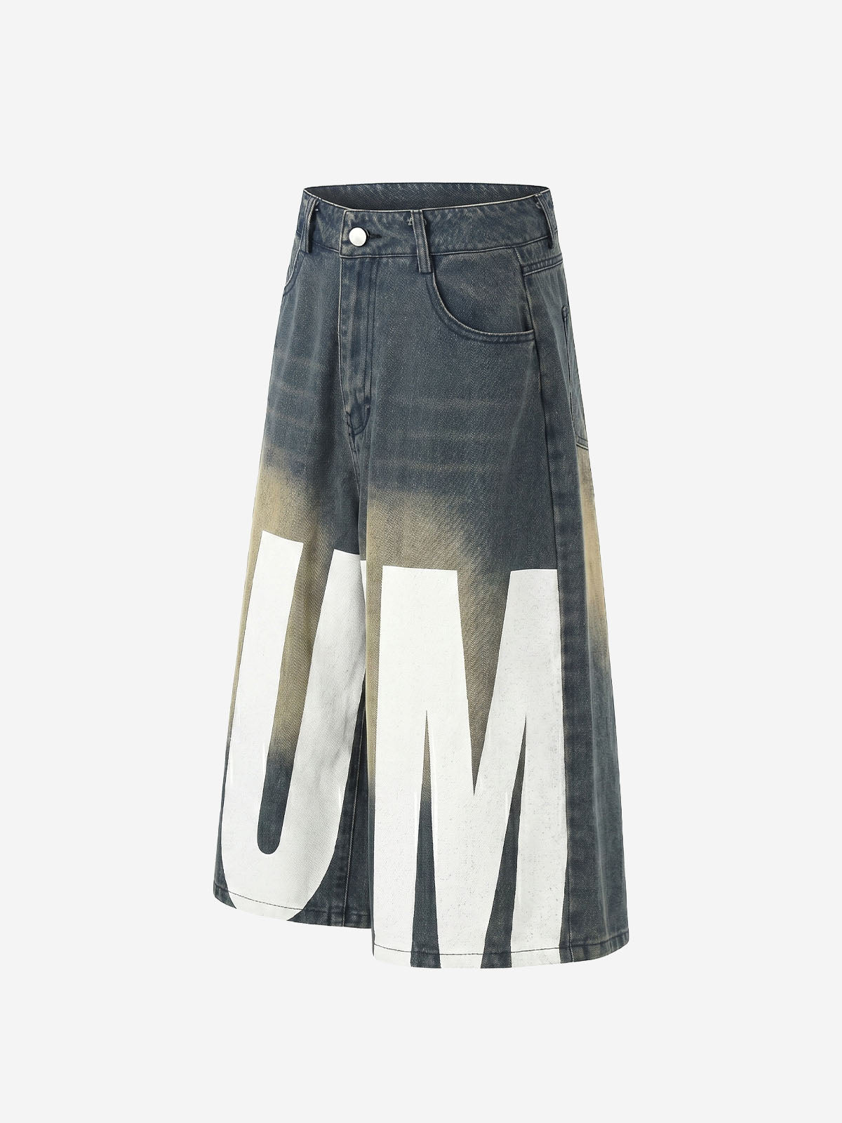 Jeansshorts mit Used-Look und SUPM-Buchstabenprint
