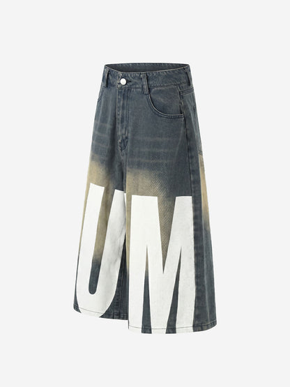 Jeansshorts mit Used-Look und SUPM-Buchstabenprint