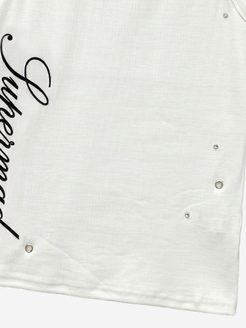 Stretch ribbed fabric punk y2k streetwear vest, adorned with metal buttonholes and letter embroidery.
