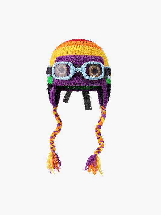 Colorblock Crochet Goggles Trapper Hat
