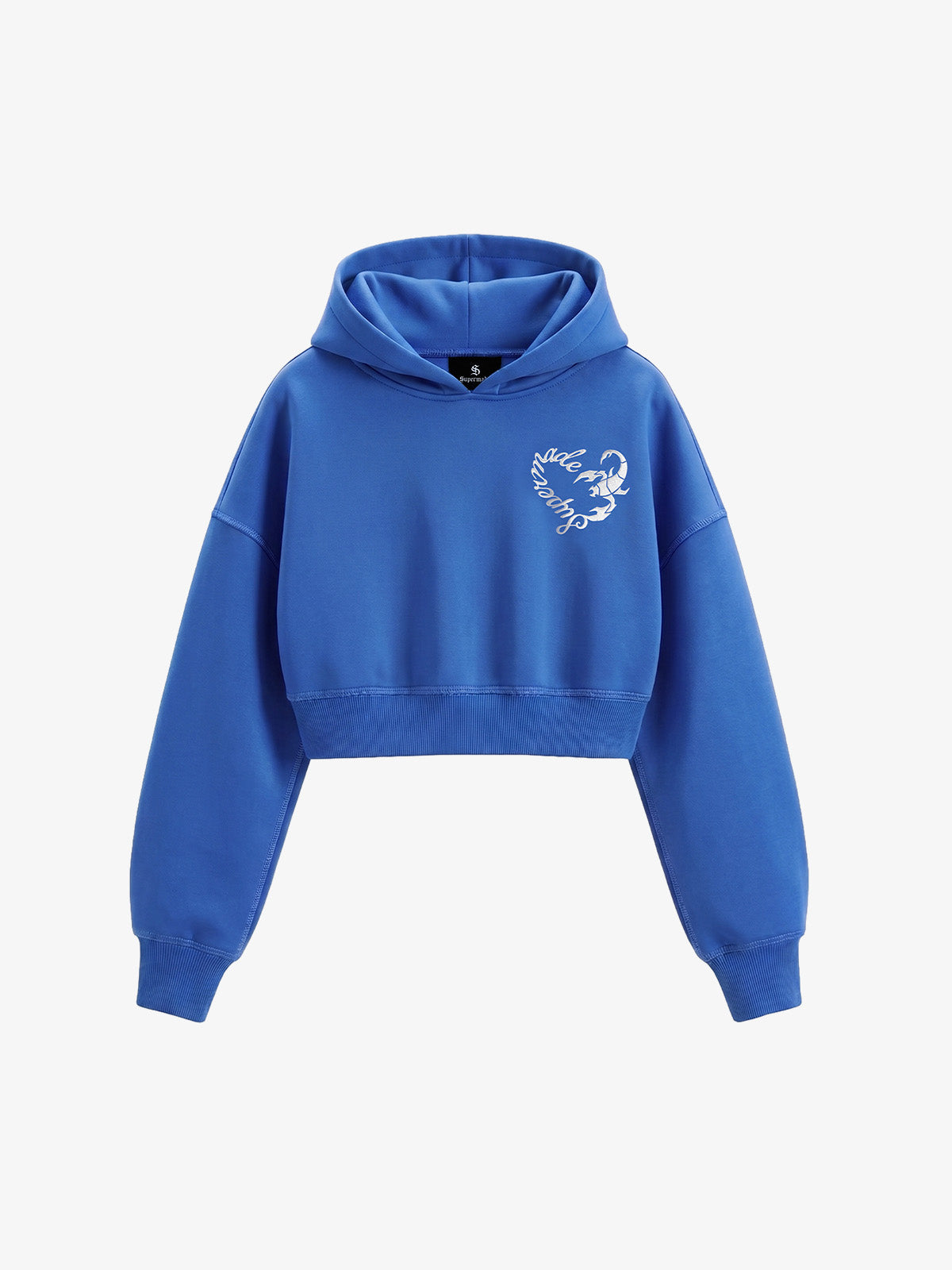 Faux Fur Hooded Sweatshirt with Embroidered Scorpion Graphic