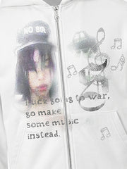 Portrait Music Note Rhinestone Zip Hoodie