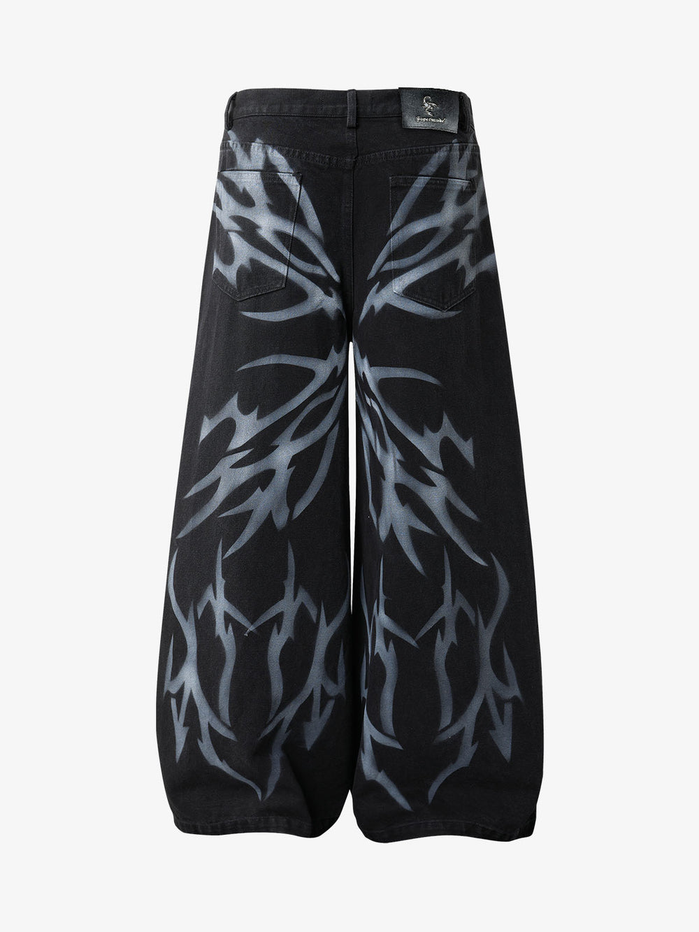 Dunkle Jeans mit Dornen- und Schmetterlingsmotiv