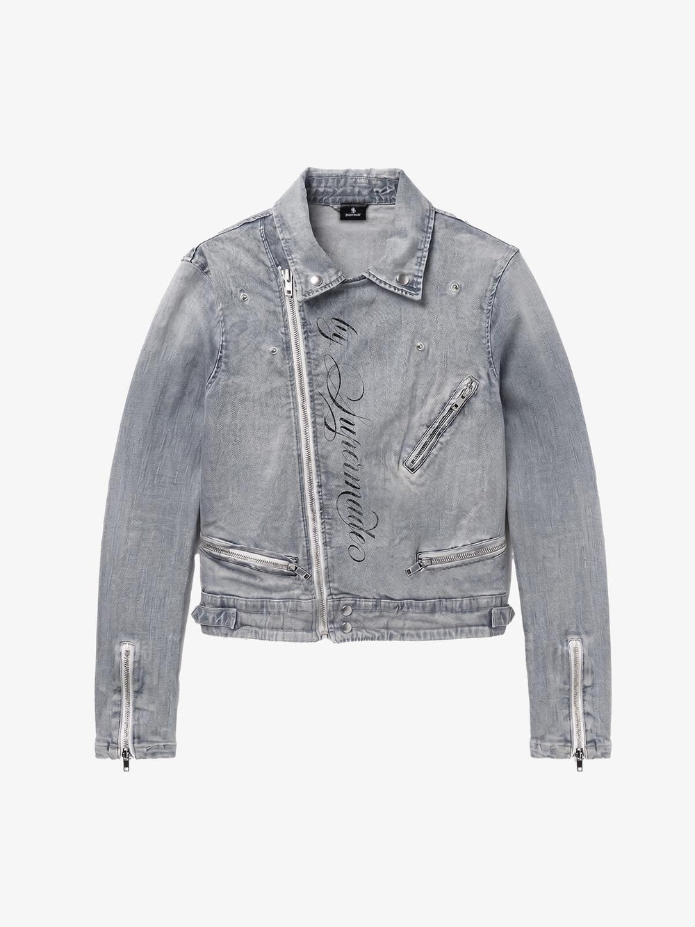 Devil Graphic Studded Heavyweight Biker Denim Jacket