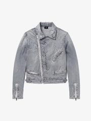 Devil Graphic Studded Heavyweight Biker Denim Jacket