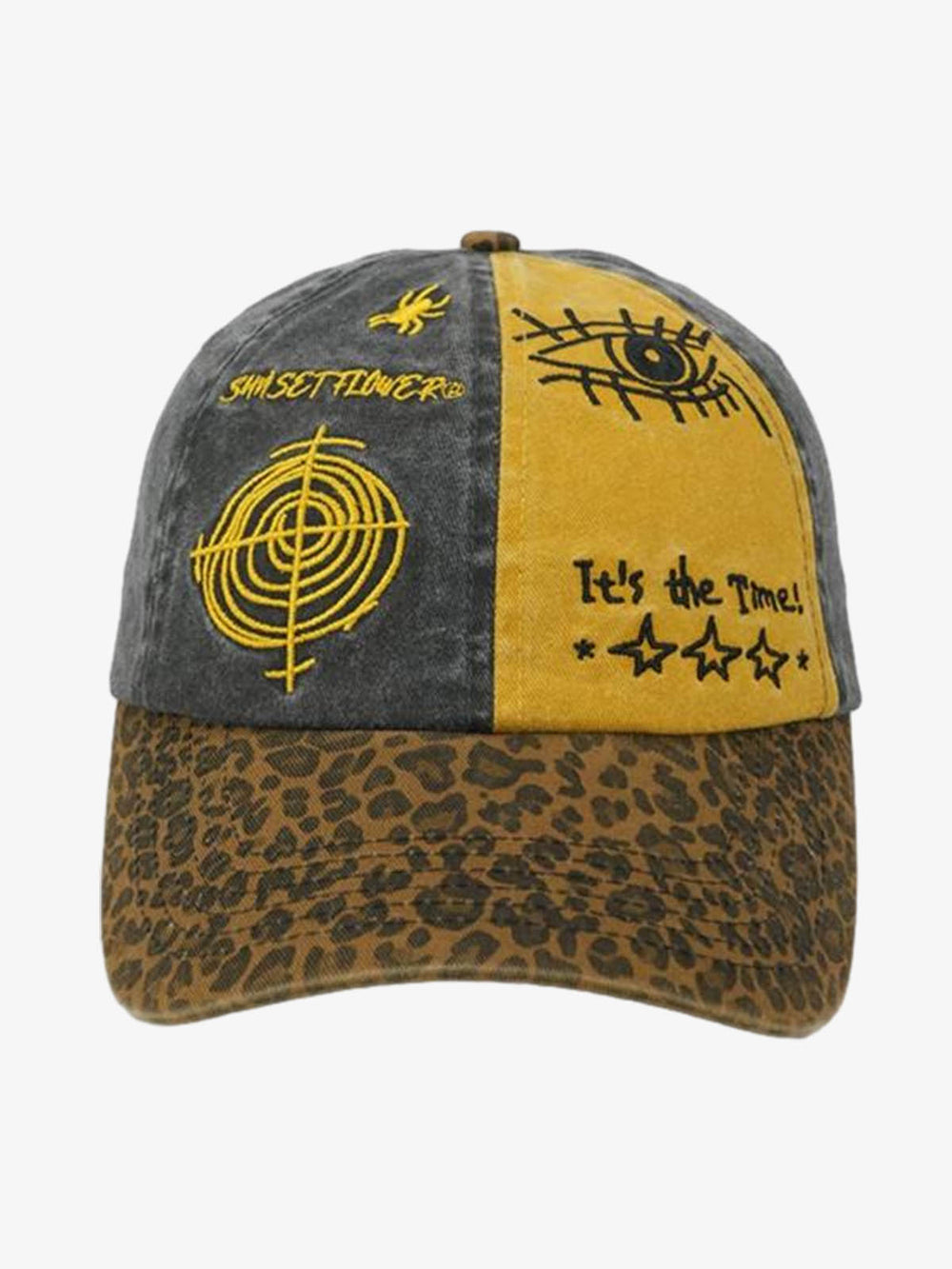 Leopard Color Block Washed Distressed Baseball Cap