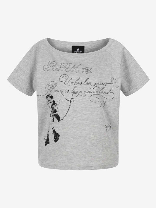 Off Shoulder Guitar Girl Graphic Cropped T-Shirt 