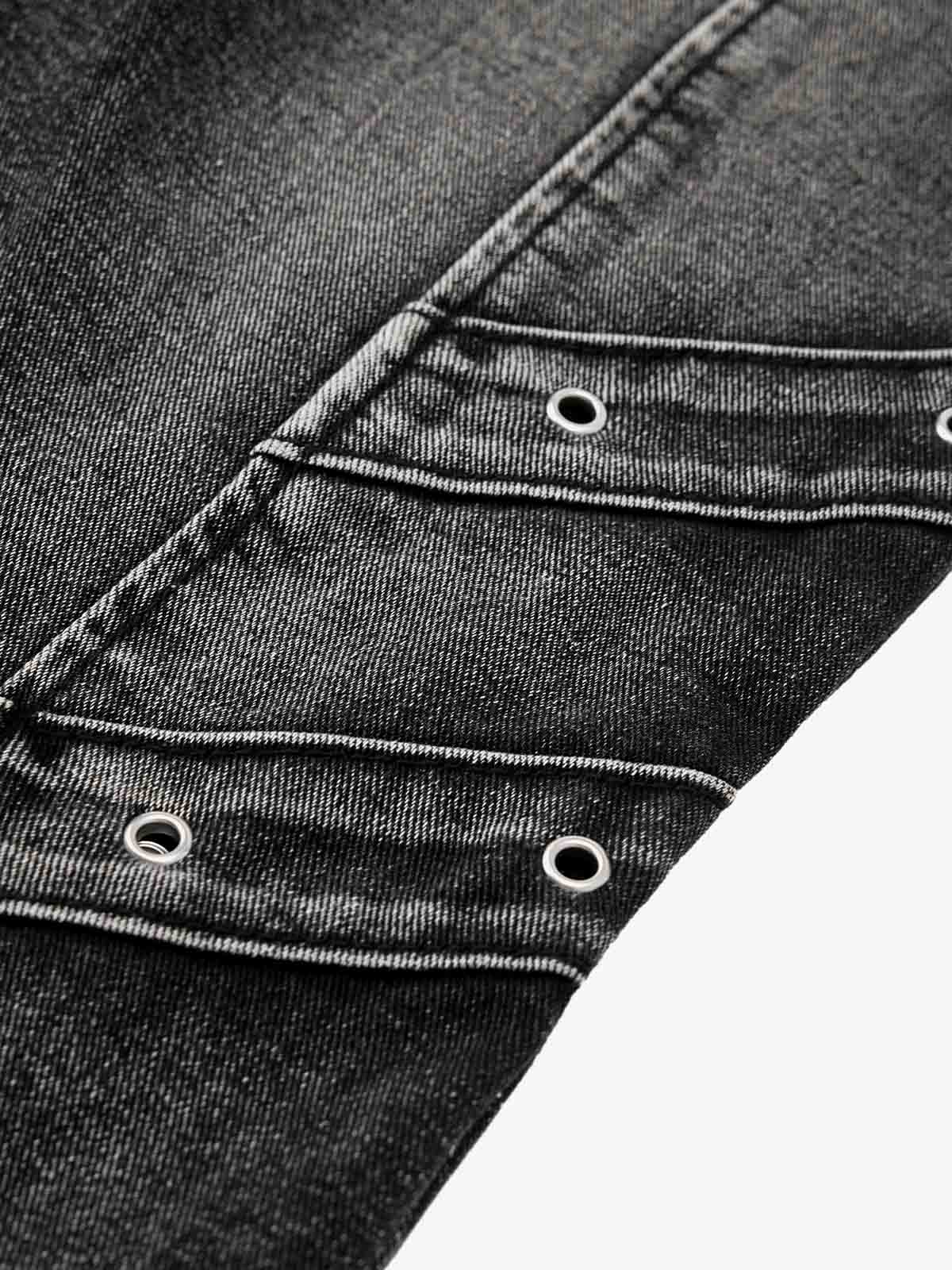 V-Seam Raw Edge Panel Distressed Utility Denim Jeans