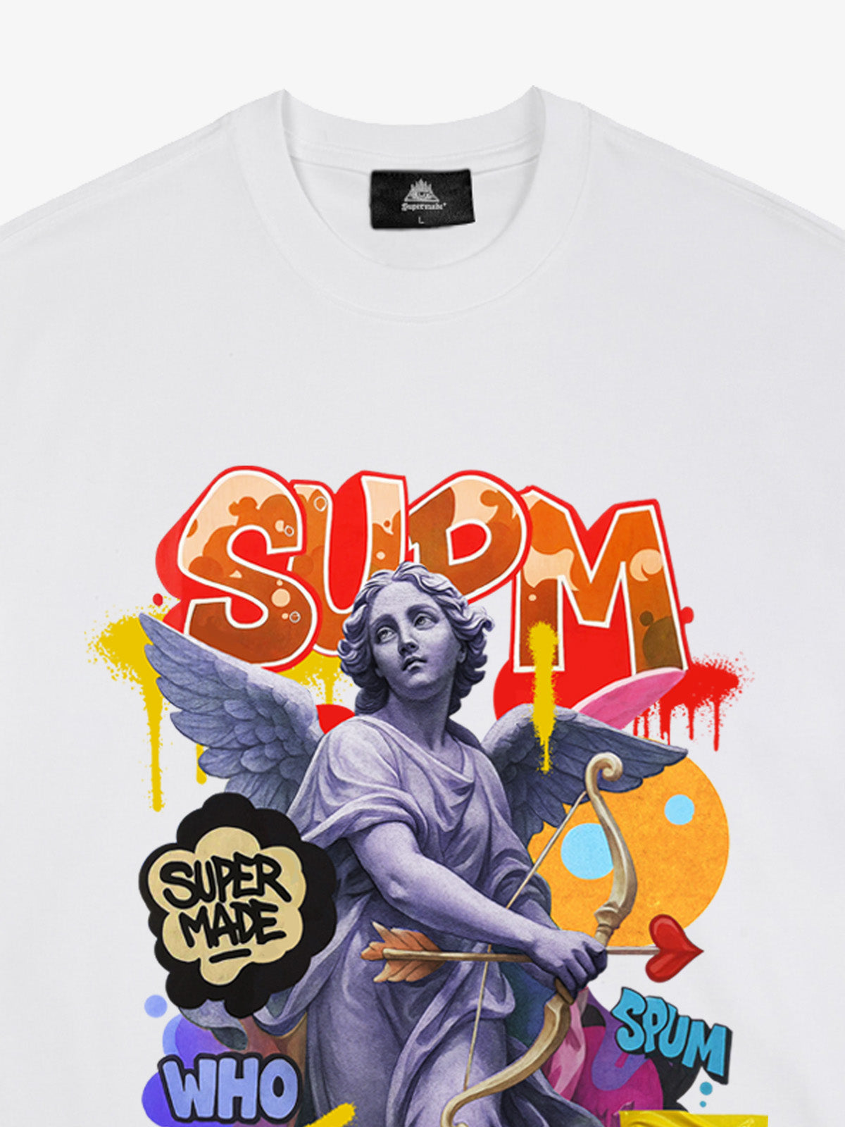 Angel statue and street graffiti mixed pattern T-shirt 