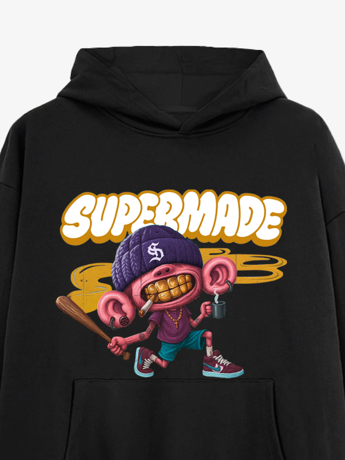 Thesupermade Cartoon Graffiti Font Baseball Trend Boy Hooded Sweatshirt 