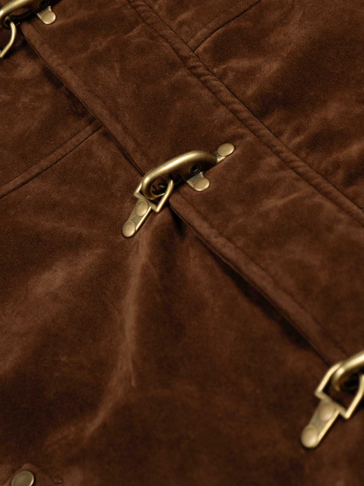 Retro Fur Collar Suede Toggle Closure Padded Bomber Jacket 