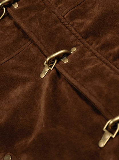 Retro Fur Collar Suede Toggle Closure Padded Bomber Jacket 