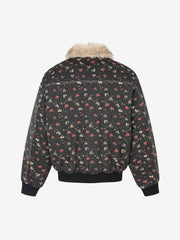 Heart Graphic Faux-Fur Collar Denim Padded Coat