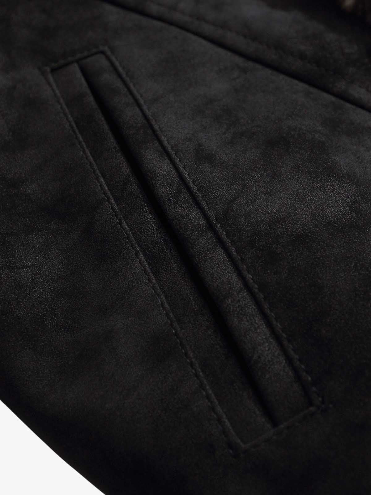 Retro Suede Texture Shearling Collar Fleece Bomber Jacket 