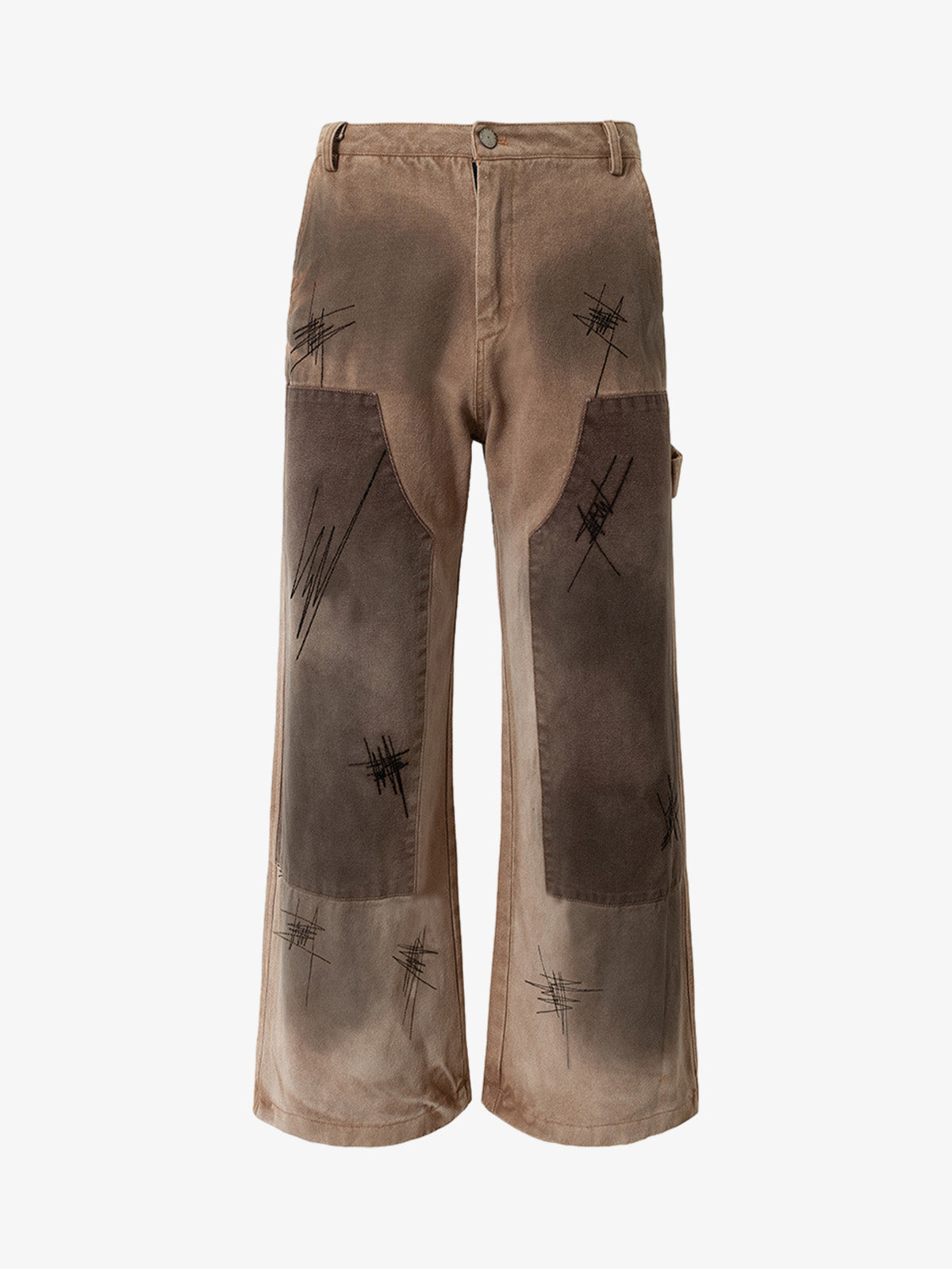 Thesupermade Scratched Patchwork Distressed Embroidered Work Jeans 