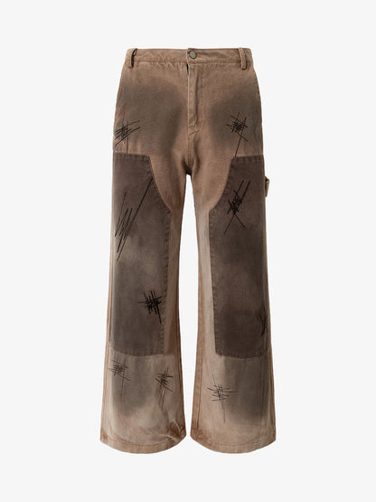 Thesupermade Scratched Patchwork Distressed Embroidered Work Jeans 