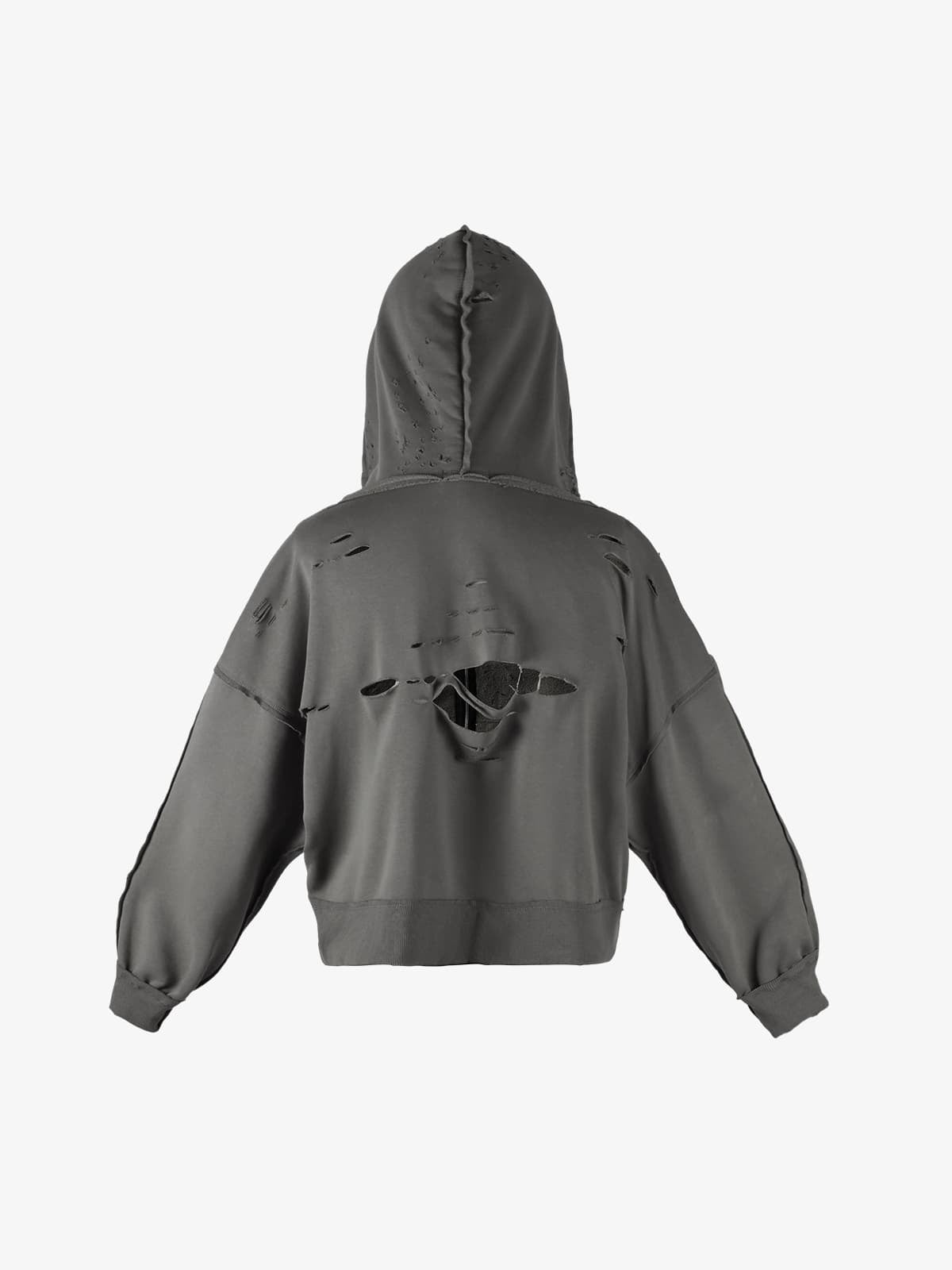 Retro Distressed Ripped Zip Up Hoodie 