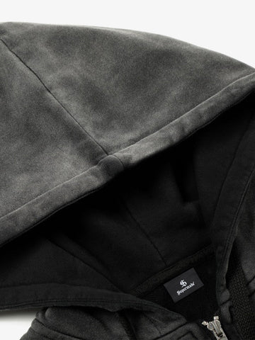 Distressed "23" Patch Zip Up Hoodie 