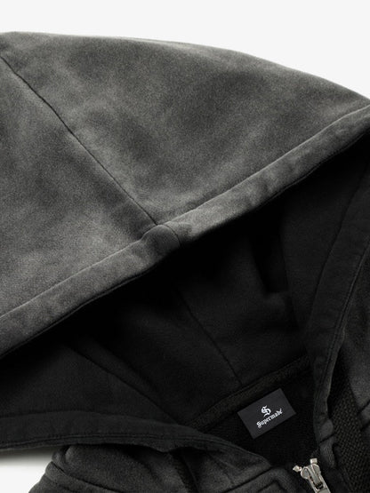 Distressed "23" Patch Zip Up Hoodie 