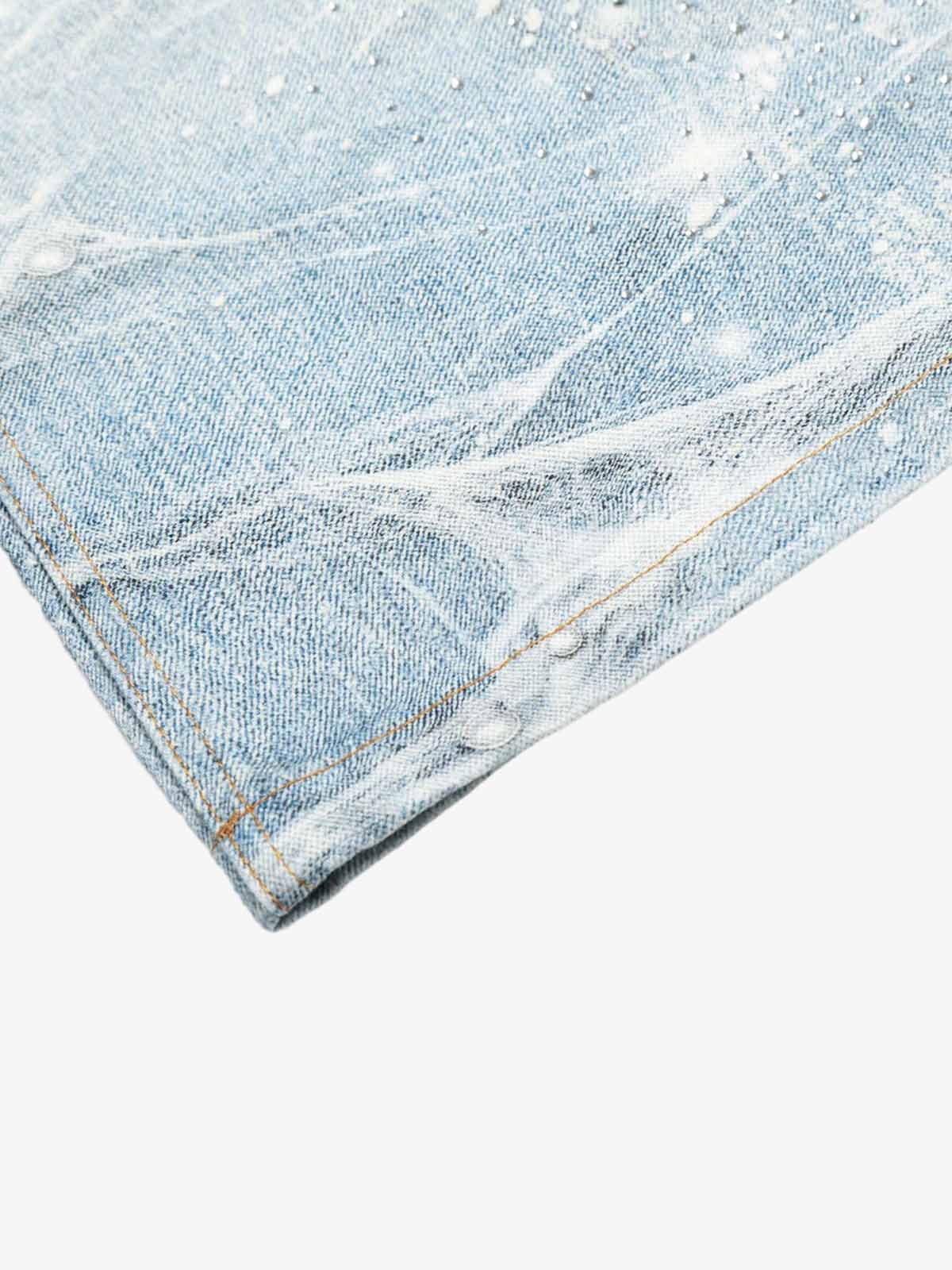Vintage Washed Rhinestone Wide Leg Denim Jeans
