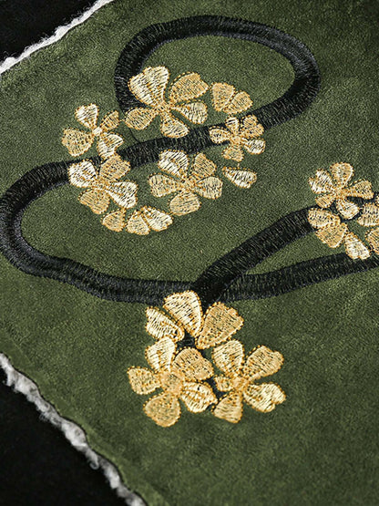 Floral Embroidered Suede Fleece Jacket - 2260 