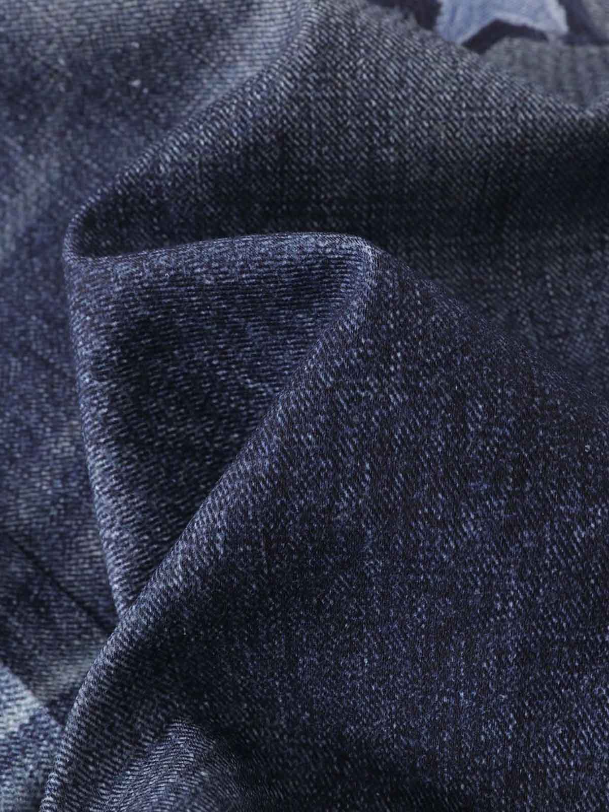 Denim Patchwork Wide Leg Jeans with Graphic Appliques and Distressed Details 