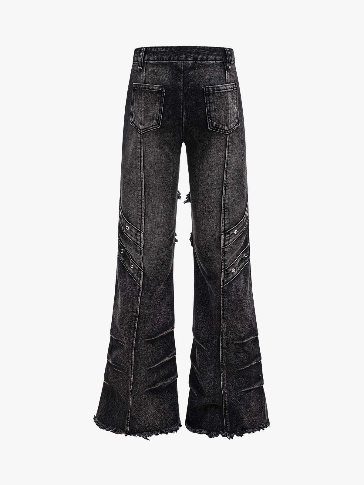 V-Seam Raw Edge Panel Distressed Utility Denim Jeans