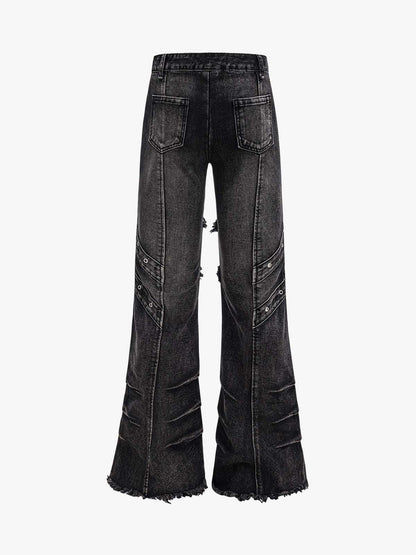 V-Seam Raw Edge Panel Distressed Utility Denim Jeans