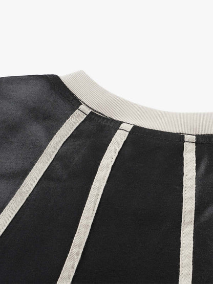 Black Raglan Sleeve T-Shirt with Herringbone Tape Detail – Cotton Blend Streetwear Tee
