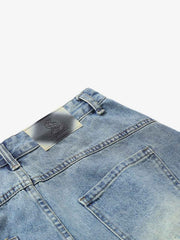 Curved Silhouette 3D Paneled Denim Shorts 