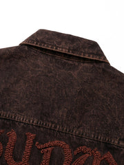 Scorpion Embroidered Washed Distressed Denim Jacket