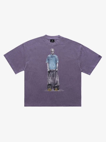 300G Jade Pattern Dyed Cotton Oversized T-Shirt with Skeleton Graphic Print Streetwear 