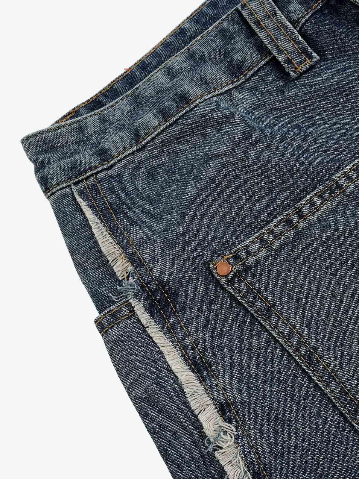 Frayed Layered Paneled Denim Jorts 