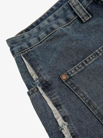 Frayed Layered Paneled Denim Jorts