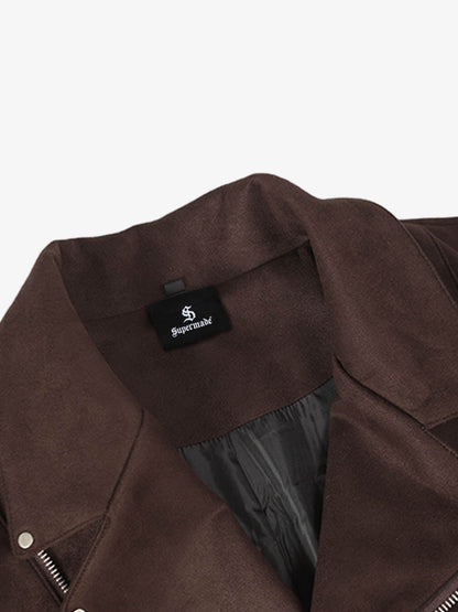 Suede Leather Men's and Women's Biker Jacket with Zipper Closure and Pockets 