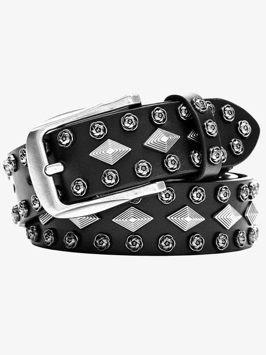 Studded Leather Belt with Eyelet Detail - Stylish and Versatile Accessory for Modern Fashion 
