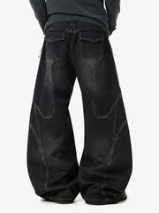Lace-Up Denim Jeans; Black / S, Black / M, Black / L, Black / XL, Black / 2XL