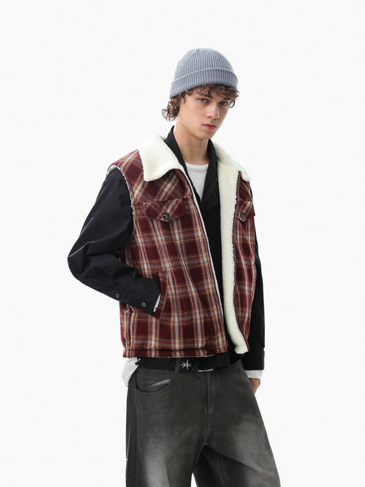 Reversible Plaid Sherpa Lined Vest 