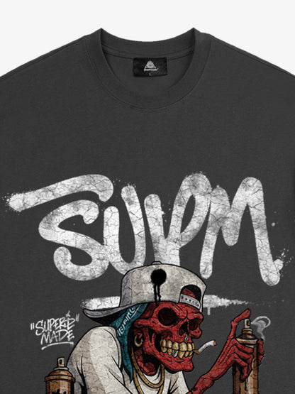 Thesupermade Trendy Skull Graffiti Master T-shirt 