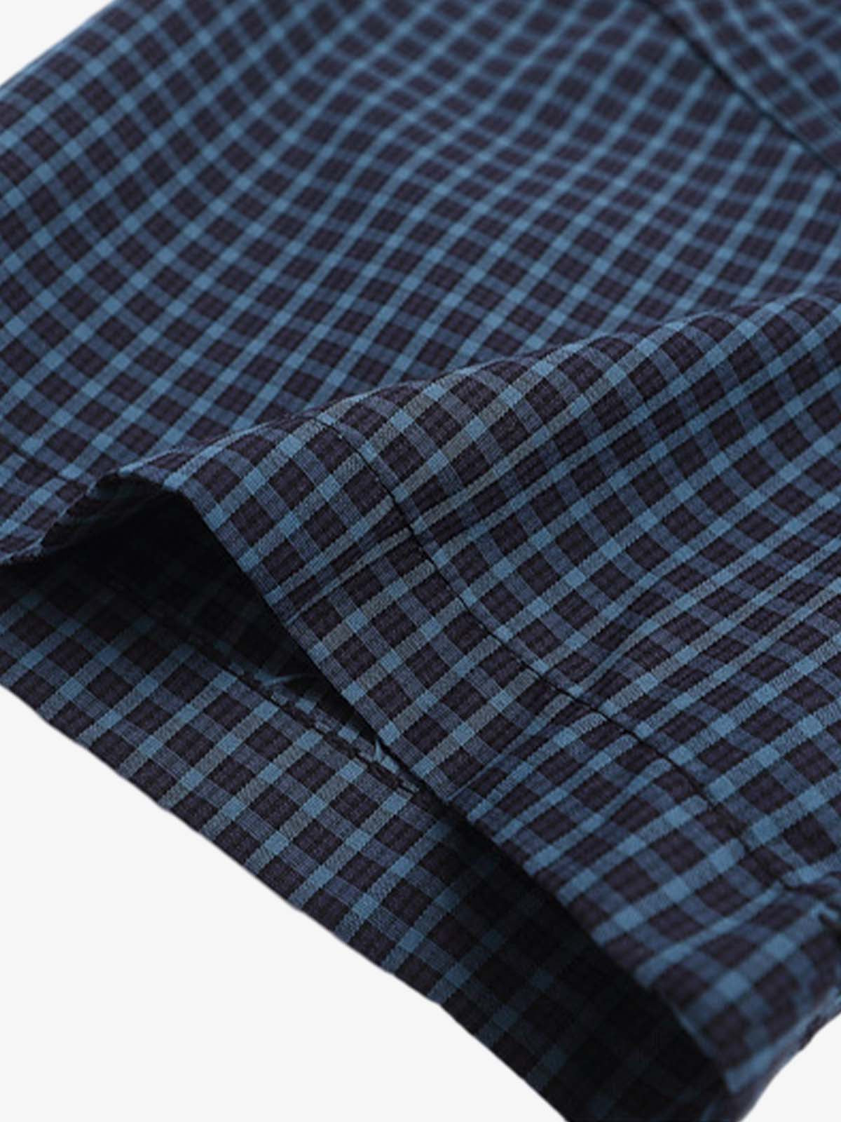 Tie Contrast Stitching Casual Plaid Shirt 