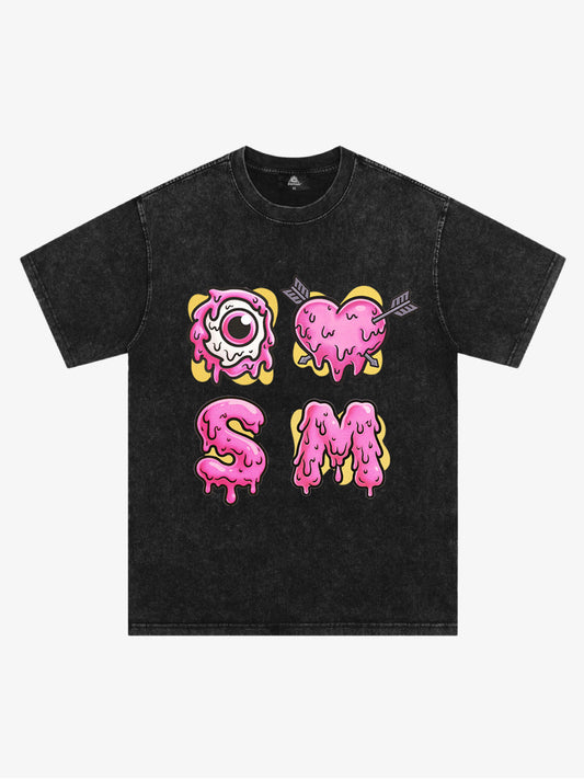 Thesupermade eyeball and love graffiti declaration T-shirt 