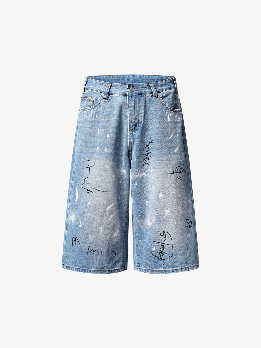 Short en jean délavé et usé
