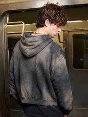 Embroidered Ripped Washed Distressed Zip Hoodie