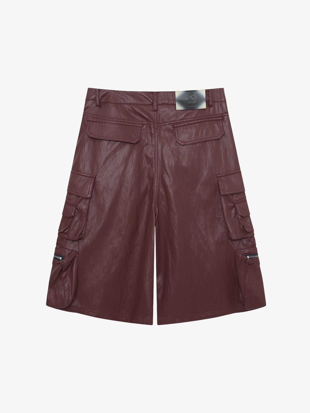Faux Leather Cargo Shorts for Men - Black Oversized Utility Shorts with Multiple Pockets and Zipper Details 