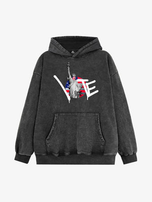 French Terry Statue Of Liberty Print Hooded Sweatshirt 