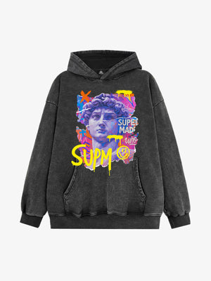 French Terry Street Color Graffiti David Statue Hoodie 