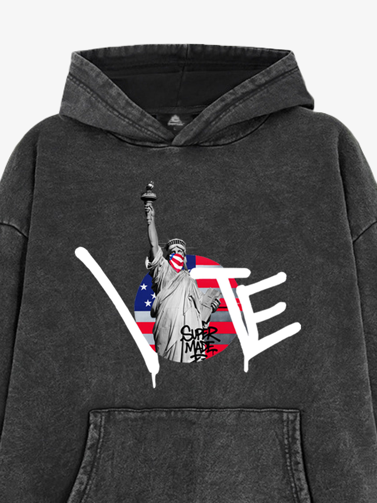 French Terry Statue Of Liberty Print Hooded Sweatshirt 
