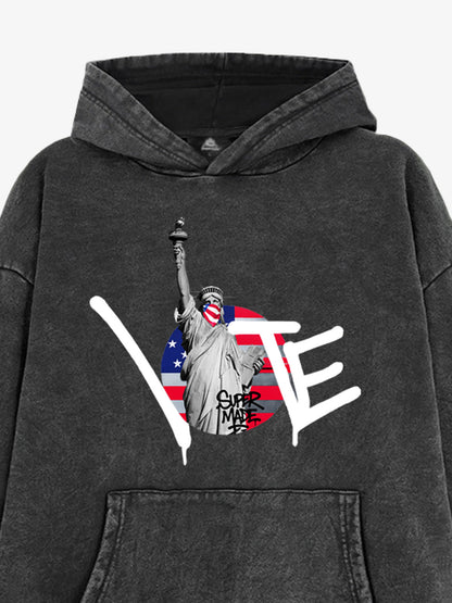 French Terry Statue Of Liberty Print Hooded Sweatshirt 