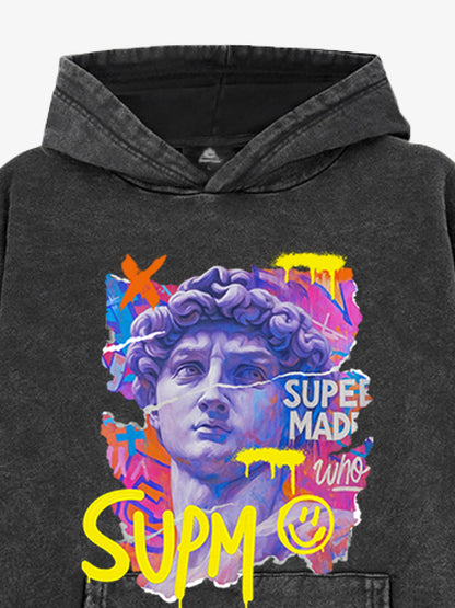 French Terry Street Color Graffiti David Statue Hoodie 