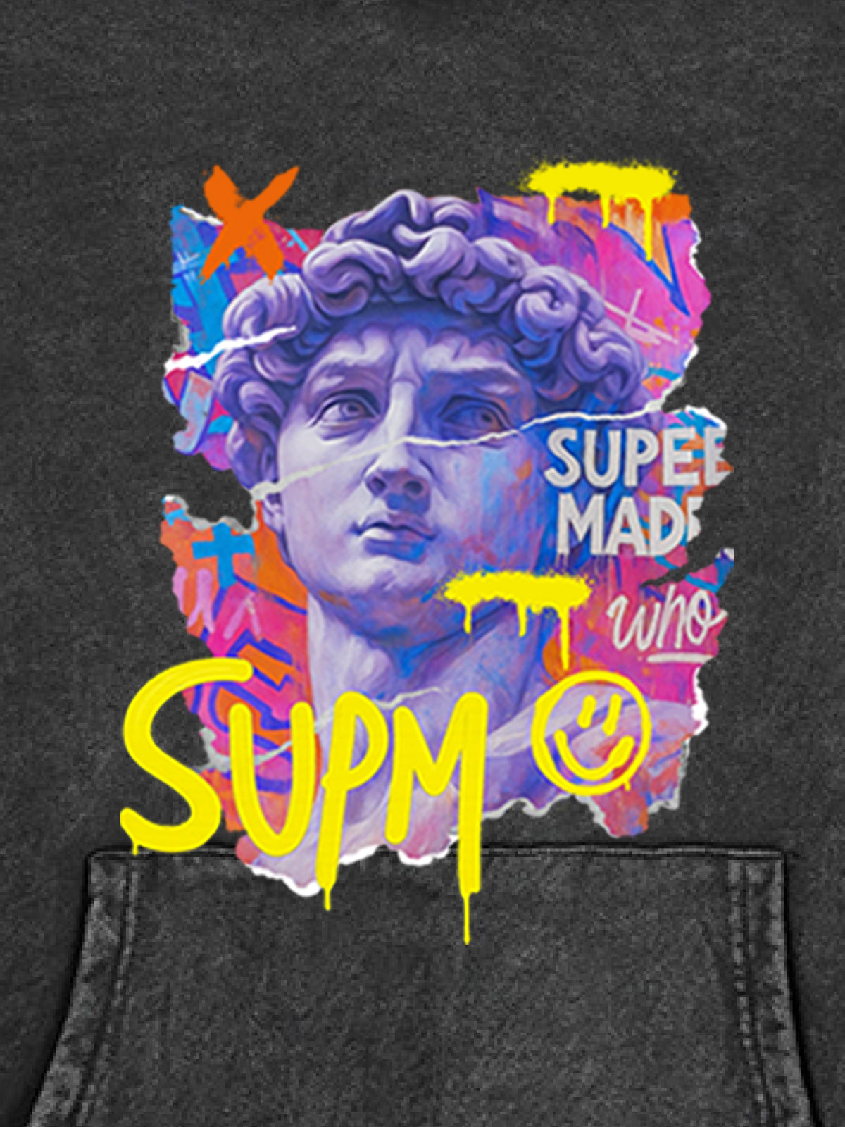 French Terry Street Color Graffiti David Statue Hoodie 